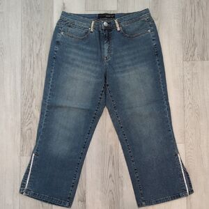 Venezia Mid Blue Cropped Jeans with Rhinestone Ankle Zips